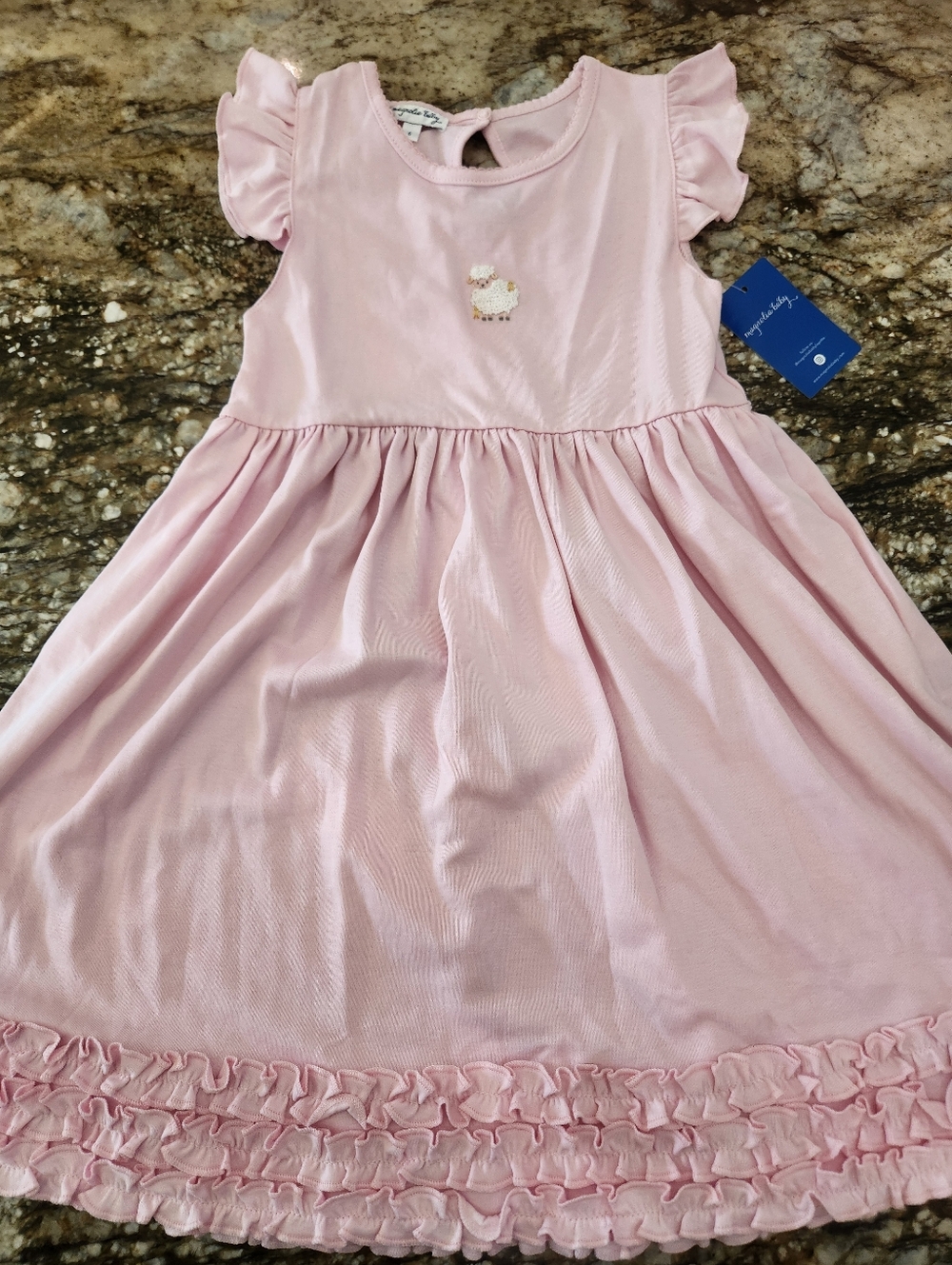 Girls Pink Ruffle Dress with Lamb Applique - Casual Everyday